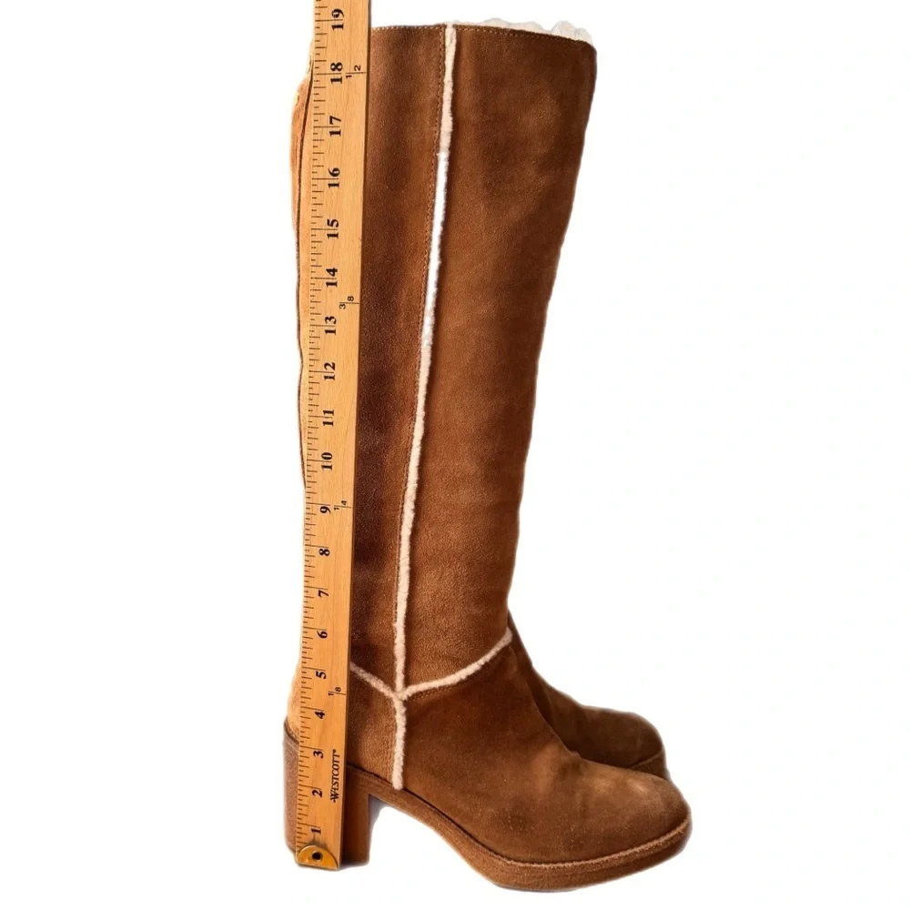 Ugg Kasen Chestnut Knee High Tall Heeled Boots Sz 8 block heel pull on - Picture 10 of 16